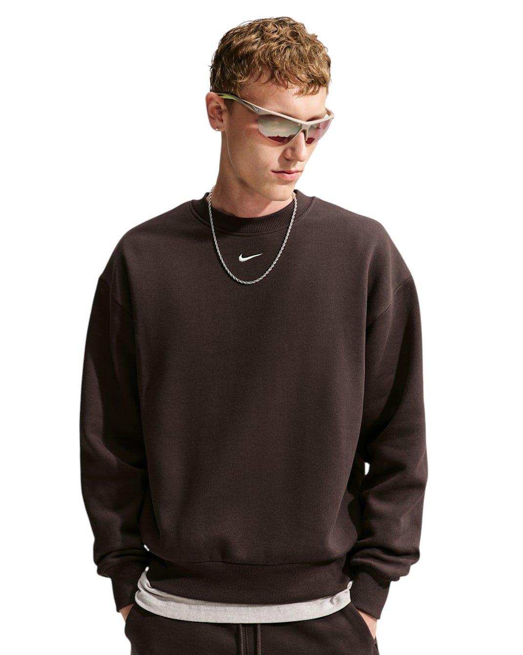 Nike Men's Solo Fleece Crew-Neck Sweatshirt - Brown - BROWN